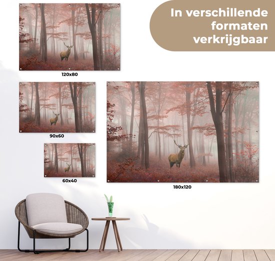 Affiche de jardin Cerf - Forêt - Rouge - Automne - 120x80 cm - Jardin