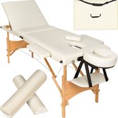 tectake® - 3 zones massagetafel-set behandeltafel Daniel - 3cm matras, rolkussens en houten frame + tas - beige - behandelbank – incl. opbergtas – opvouwbaar