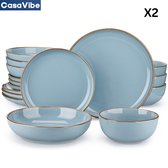 CasaVibe Luxe Serviesset – 32 delig – 8 persoons – Porselein - Bordenset – Dinner platen – Dessertborden - Kommen - Mokken - Set - Nimf - Blauw