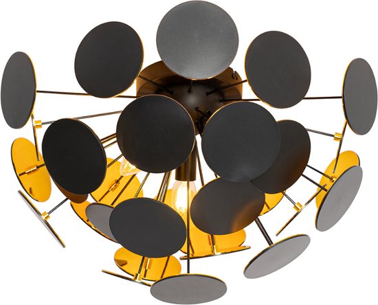 QAZQA cerchio - Design Plafondlamp - 3 lichts - Ø 35 cm - Zwart Goud - Woonkamer | Slaapkamer | Keuken