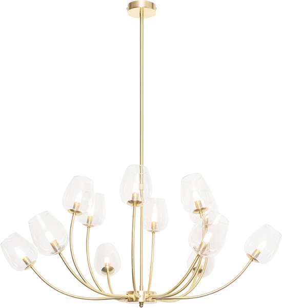 QAZQA elien - Lampe suspendue classique pour au-dessus de la table à manger | en salle à manger - 12 lumières - Ø 86 cm - Or/ laiton - Salon | Chambre à coucher | Cuisine