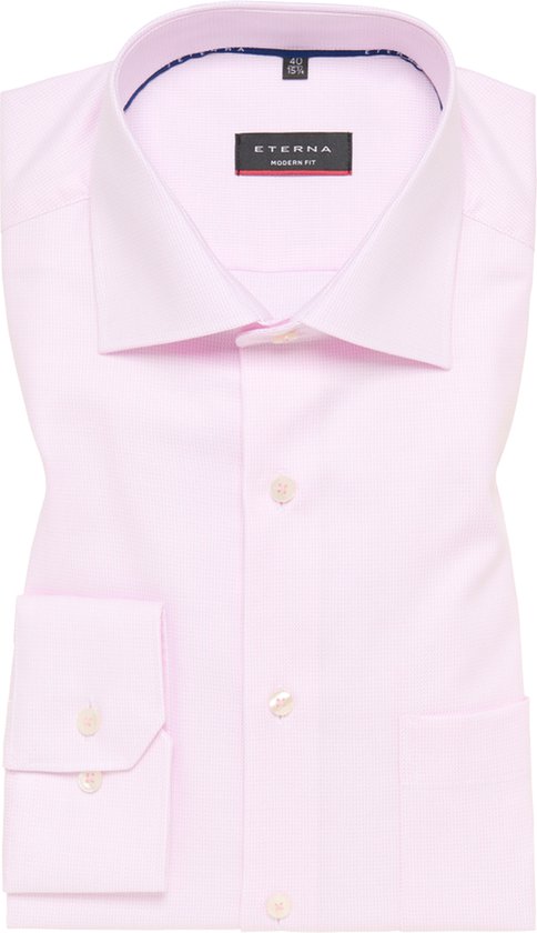 ETERNA modern fit overhemd - structuur - licht roze - Strijkvrij - Boordmaat: 45