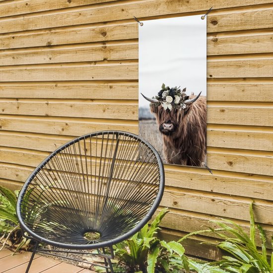 Affiche de jardin Highlander écossais - Fleurs - Animaux - 40x80 cm