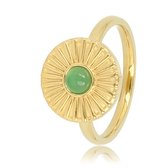 My Bendel - Ring goudkleurig zonnetje met Green Agate - Vrolijke goudkleurige edelstalen ring met een zonnetje en Green Agate edelsteen - Met luxe cadeauverpakking
