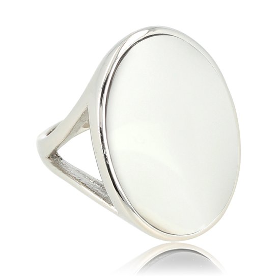 My Bendel - Grote zilveren statement ring met ronde White Aventurine edelsteen - Unieke zilveren statement ring voor dames met White Aventurine edelsteen - Met luxe cadeauverpakking