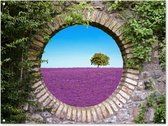 Affiche de jardin - Lavande - Violet - Jardin - Transparent - Arbre - 120x90 cm - Décoration de jardin- Toile de jardin