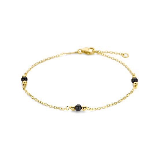 Armband dames - Gouden armband - Armband - Armband met Onyx bolletjes - 14 karaat goud - 16-18CM