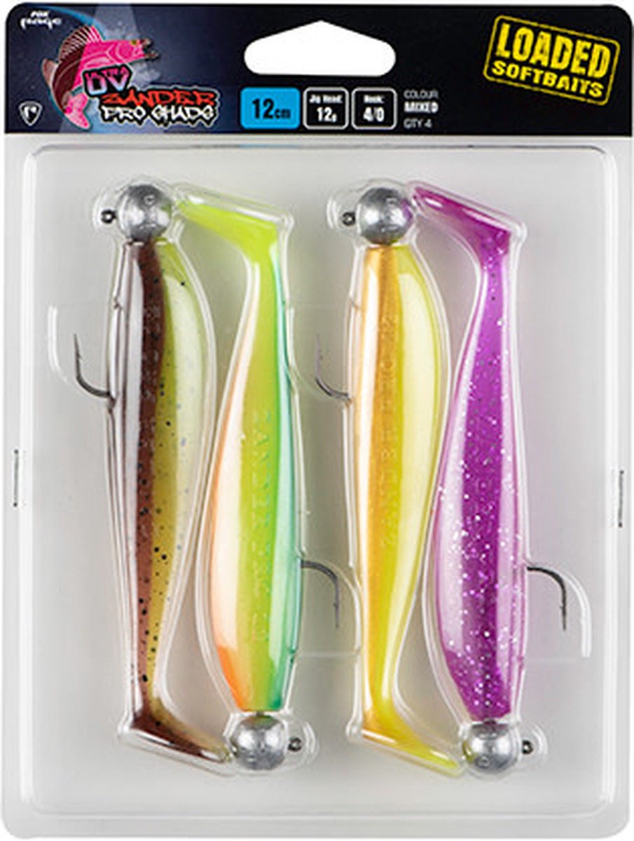 Fox Rage Zander Pro Shad Loaded UV Mixed Colors (4 pcs) 12cm - Jig Head 12g - Haak 4/0