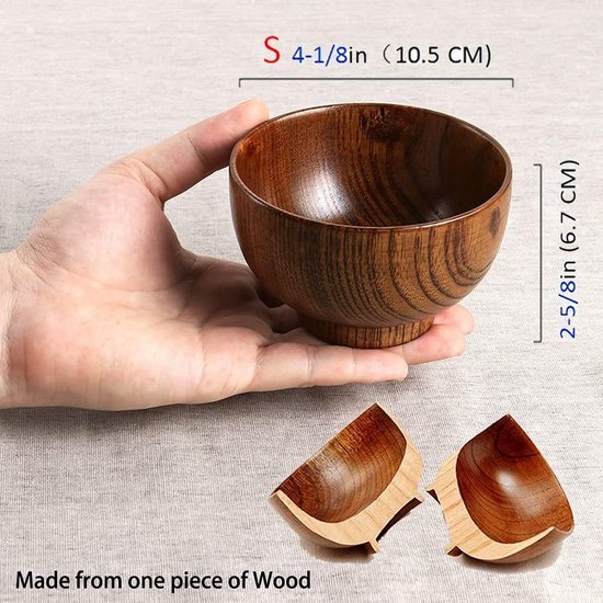 Japanse Stijl Handgemaakte Houten Kom Voor Het Serveren Van Noedels Rijst Soep Dipsaus En Salade