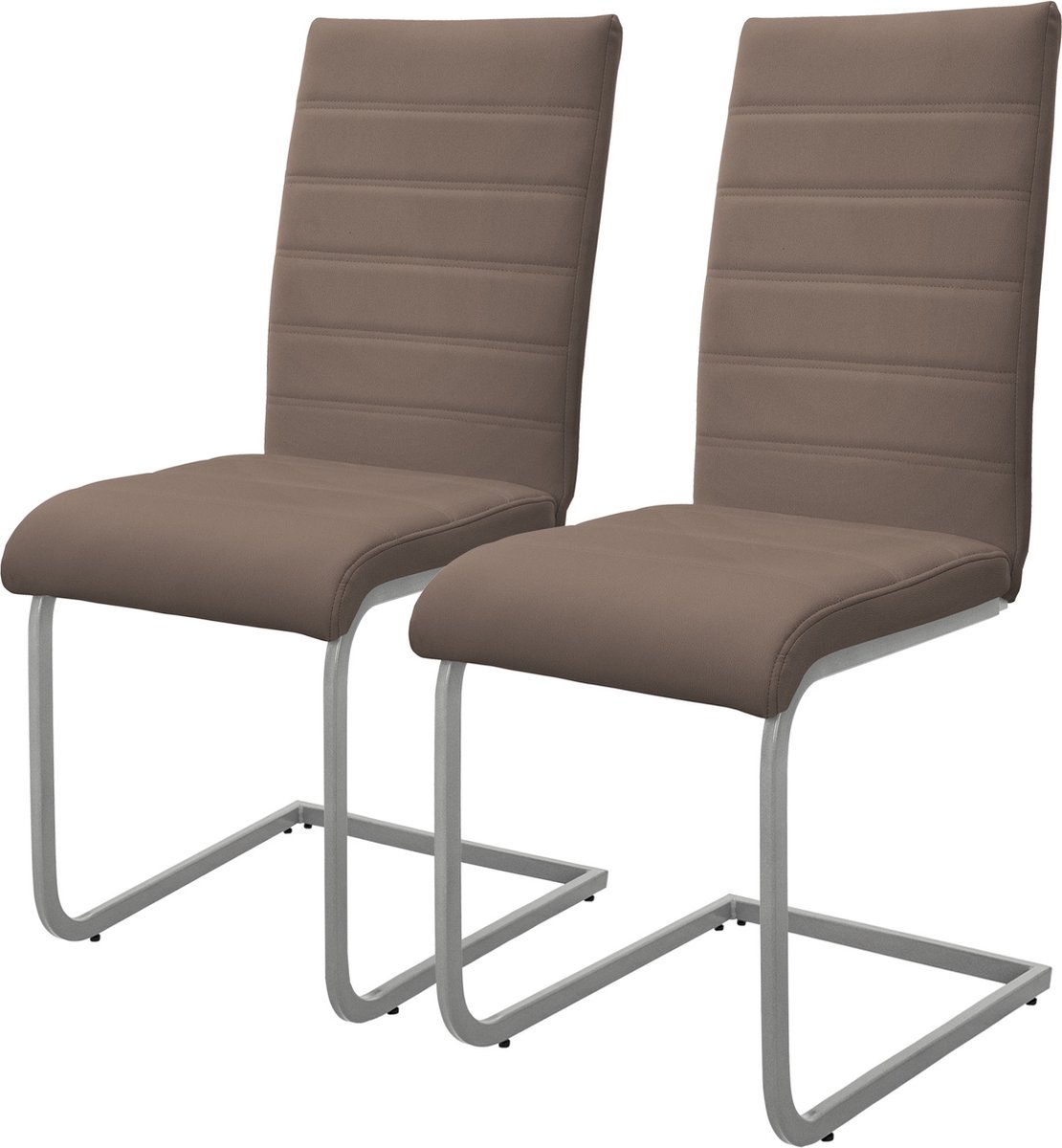ml-design eetkamerstoelen set van 2 bruin schommelstoel sledestoel met hoge rugleuning, ergonomische keukenstoelen van kunstleer & metaal, moderne gestoffeerde stoel voor eettafel & woonkamer