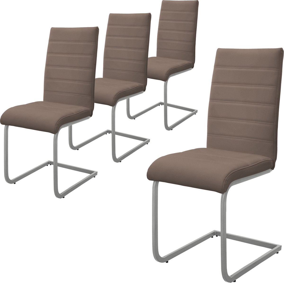 Set van 4 eetkamerstoelen slede met rugleuning bruin kunstleer bekleding ML-Design