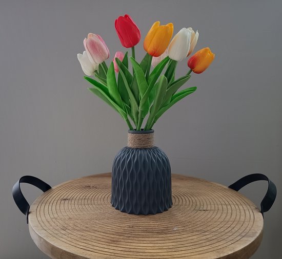 Kunststof vaas, decoratieve vaas, 14,5 cm hoog, Grijs, modern, moederdag cadeau, voorjaar, lente