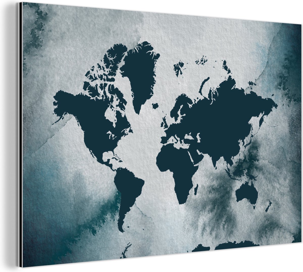 Wanddecoratie Metaal - Aluminium Schilderij Industrieel - Wereldkaart - Kleur - Waterverf - 120x80 cm - Dibond - Foto op aluminium - Industriële muurdecoratie - Voor de woonkamer/slaapkamer