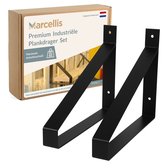 Marcellis - Support d'étagère industriel XL - support d'étagère - 300mm - type 1 - noir mat - acier - métal - lot de 2 pièces - incl. Matériel de montage DOUBLE pour choix de couleur + embout de vis de marque A