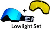 Luxe Magnetische Snowboardbril / Skibril SET - Blauwe Lens & Lowlight Lens (Slecht weer-lens) Zwart Frame + Beschermcase & Microfiber hoes - PolarShred - Anti fog - Cat.3 - 100% UV Bescherming - VLT 16%