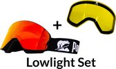 Luxe Magnetische Snowboardbril / Skibril SET - Rode Lens & Lowlight Lens (Slecht weer-lens) Zwart Frame + Beschermcase & Microfiber hoes - PolarShred - Anti fog - Cat.3 - 100% UV Bescherming - VLT 16%