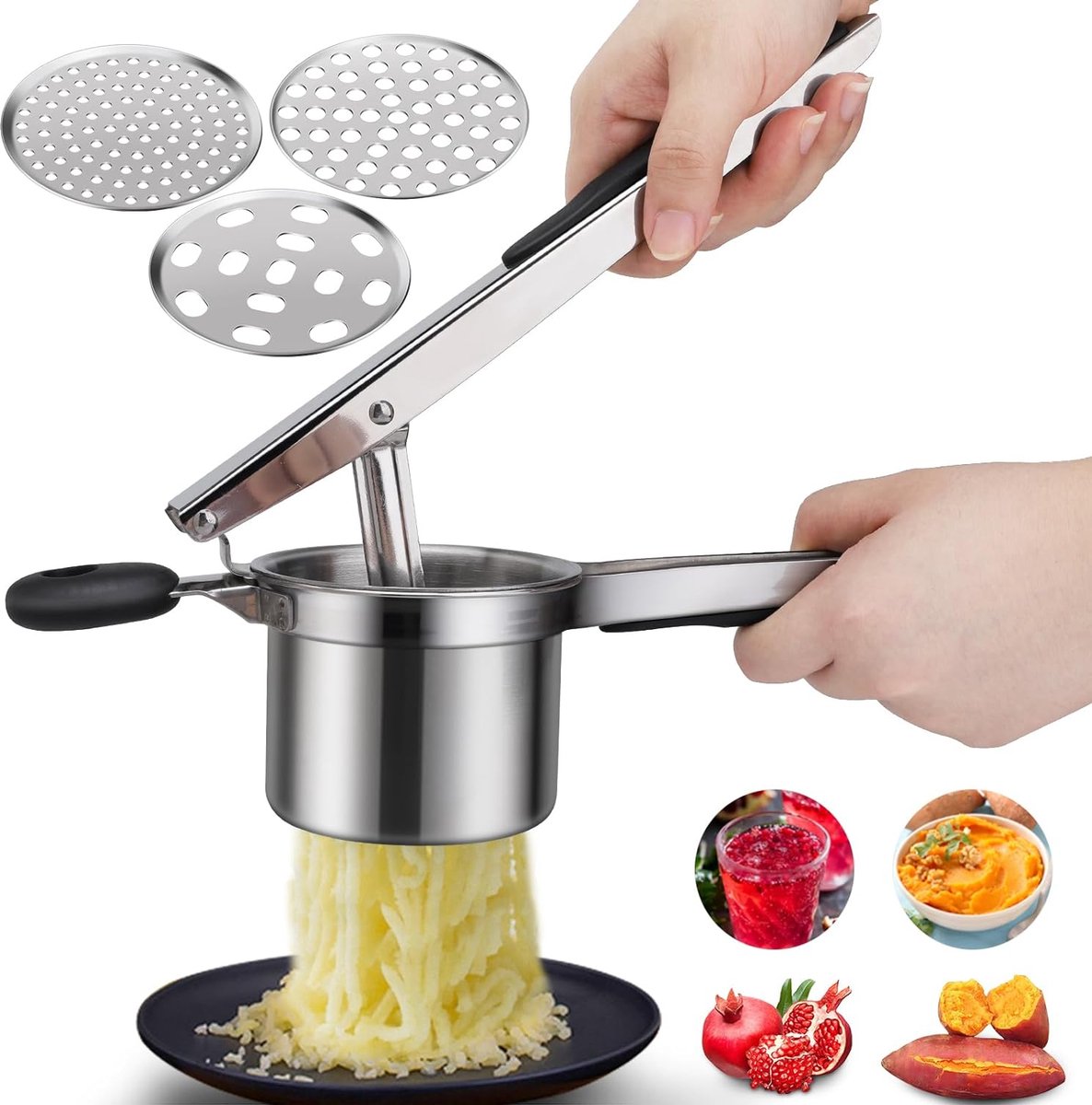 Presse-Purée 425g En Acier Inoxydable Robuste Avec 3 Disques - Idéal Pommes De Terre, Spaetzle Et Aliments Bébé