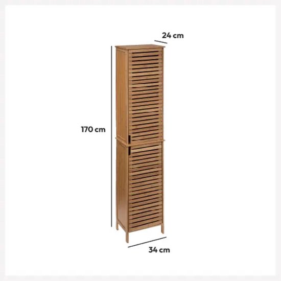 Hoge Badkamerkast van Bamboe - 169x33x34cm - 100% Natuurlijk Bamboe
