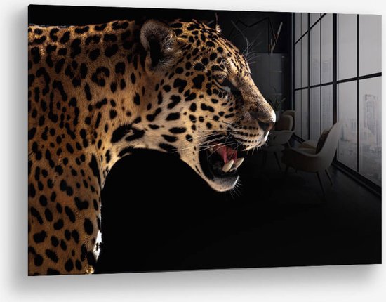 Wallfield™ - Horizontal Jaguar | Glasschilderij | Gehard glas | 60 x 90 cm | Magnetisch Ophangsysteem
