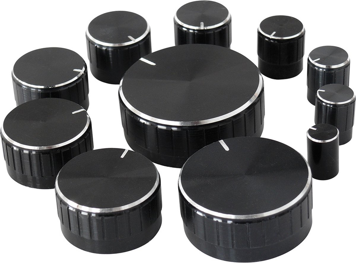 Draaiknop assortiment 11-delig - 10 t/m 48x17 mm - zwart