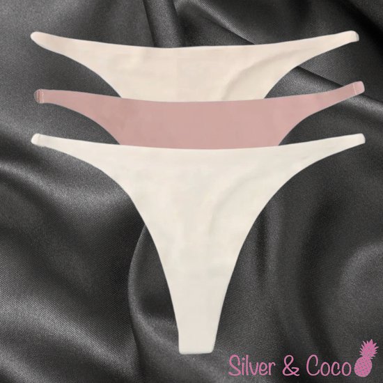 SilverAndCoco® - 3 Stuks Naadloze Strings / Seamless String Onderbroek Dames / Zacht Brazilian Slipje / Naadloos Stretch Ondergoed Vrouw / Strings Dames Lingerie Broekje Slip - Beige / Perzik / Creme Large