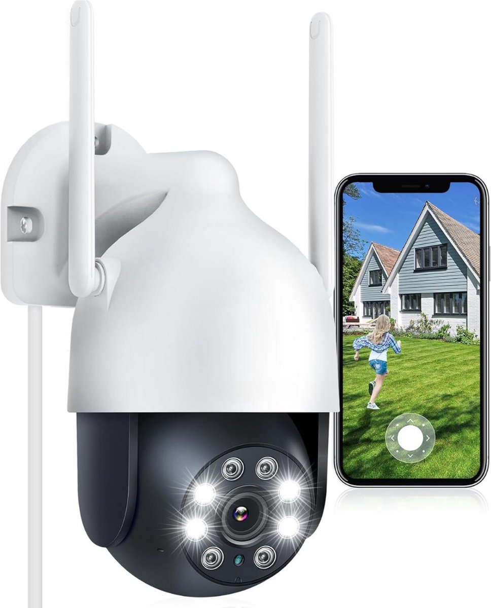Beveiligingscamera - 2K WiFi Bewakingscamera voor Buiten met 3MP Resolutie, Elektrische Pan & Tilt, 360° Weergave, Automatisch Volgen, 24/7 Opname, Kleurennachtzicht, Bewegingsdetectie en 2-Weg Audio