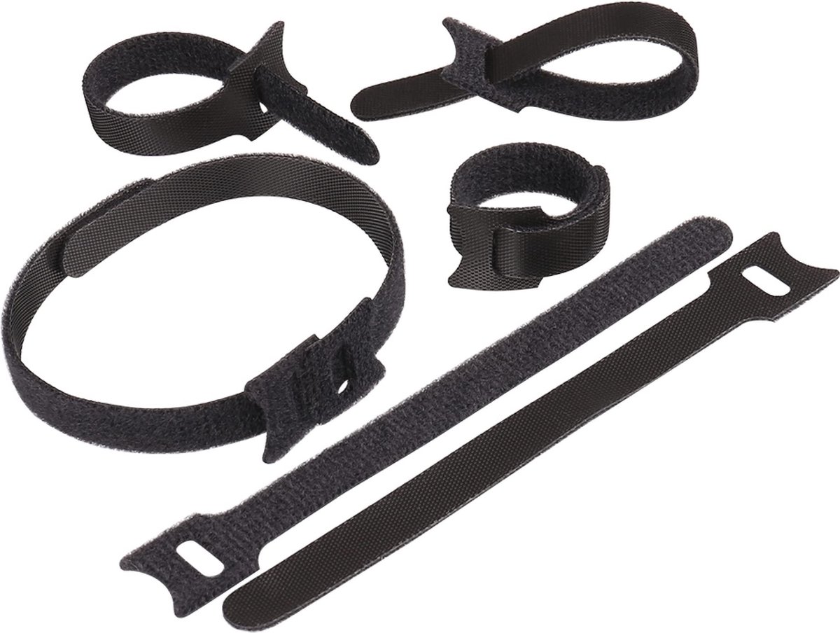 H&S Nylon Reusable Cable Ties for Cord Management - 50pcs - Adjustable Nylon Hook and Loop Straps - Strong Black Wire Organizer - H&S