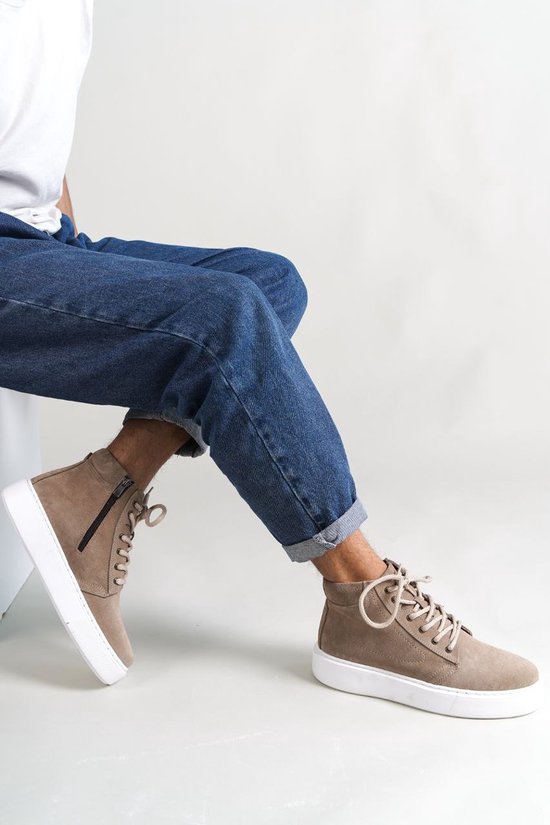 Oscar&Djayds Sneaker Homme - Beige Sable - Cuir Véritable (Suède) - Baskets hautes - chaussures - OD111 - taille 45