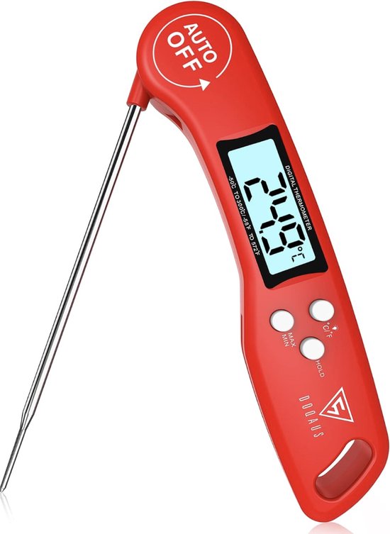 Digitale Braadthermometer,Keukenthermometer Vleesthermometer Grillthermometer,Thermometer met 3s Directe Uitlezing,Opvouwbare Lange Sonde en LCD-scherm,voor Keuken,Grill,BBQ-Rood