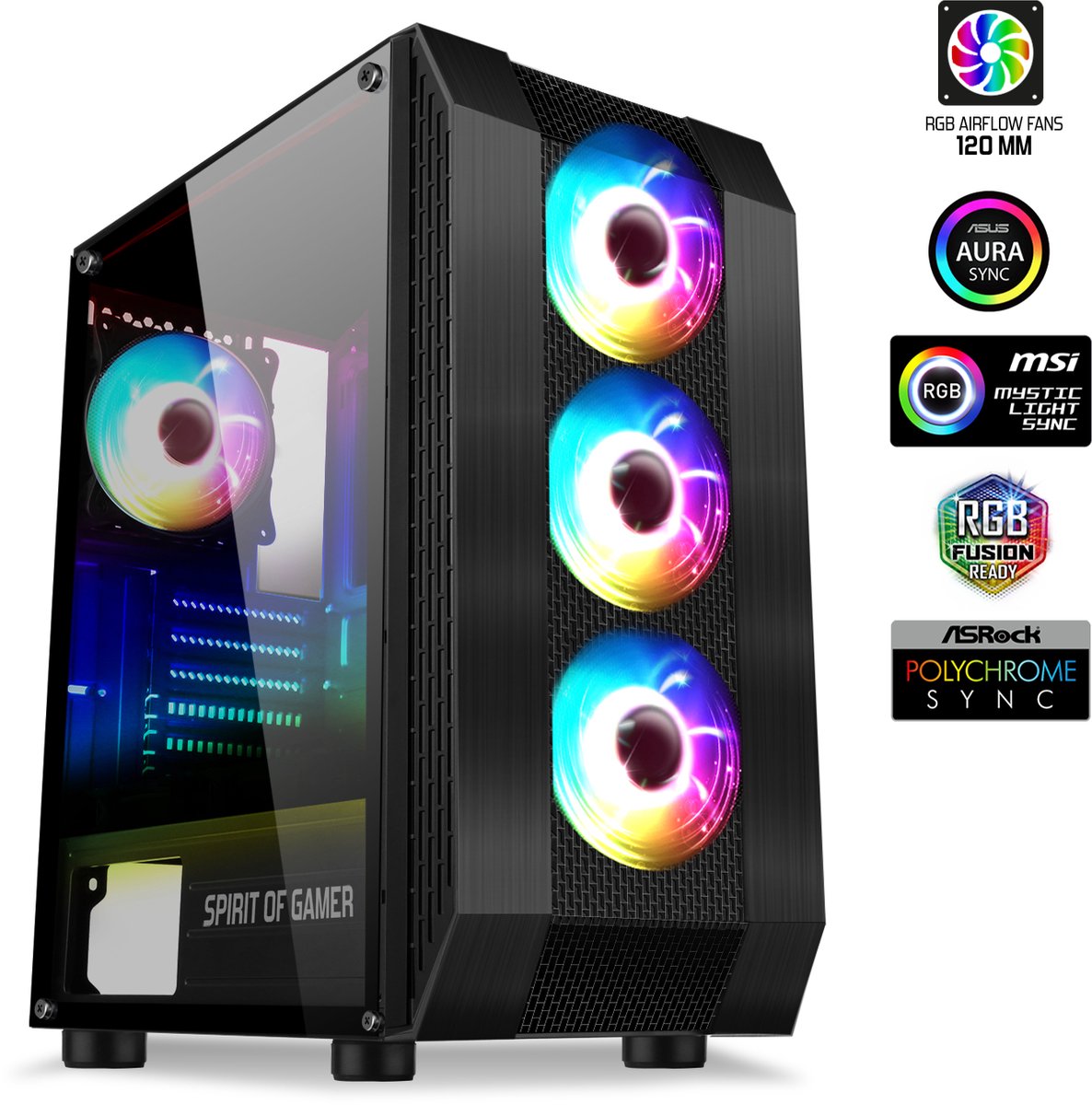 Spirit of Gamer PC Behuizing – PC Behuizingen – Gaming PC – RGB – compatibel met atx tot mini-itx moederborden – Zwart