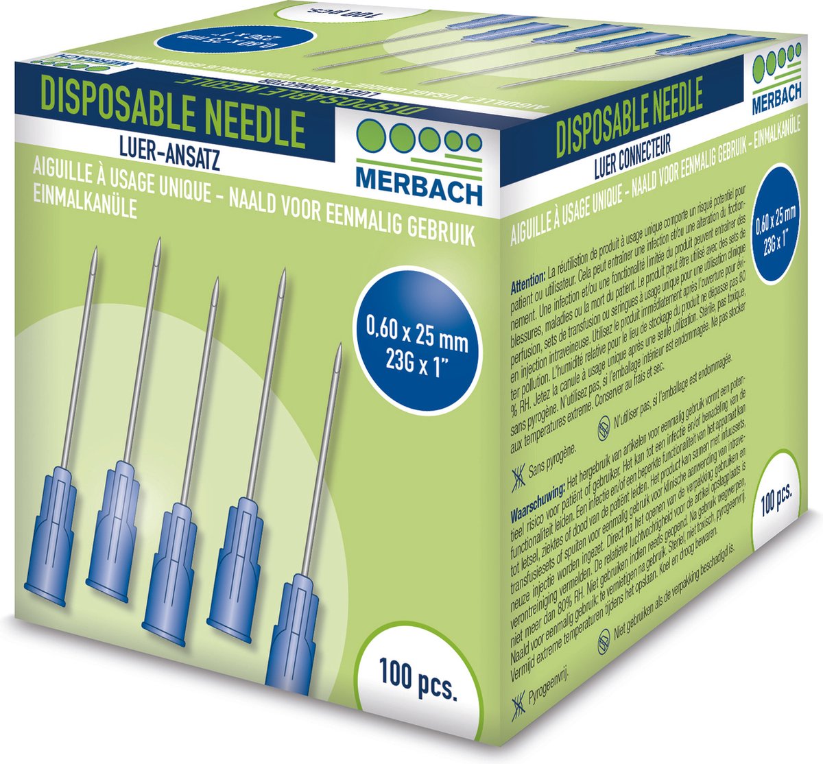 Goedkoopste Voordeelverpakking 3 X Merbach Injectienaalden 23 G x 1 - 25mm blauw 100 stuks