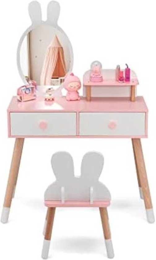 Kaptafel kind - Kaptafel kinderen - Make up tafel kind - Kaptafel voor meisjes - 78 cm x 37 cm x 110 cm - Wit