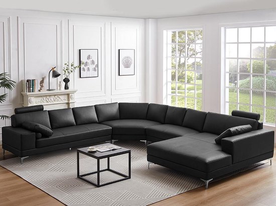 LINEA SOFA XXL zevenzitsbank hoogwaardig leer DONATELLO II - zwart - hoek rechts L 386 cm x H 89 cm x D 335 cm