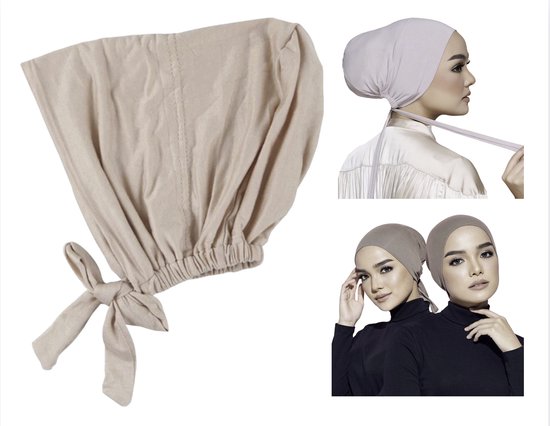 Cabantis Hoofddoek met lussen - Hijab - Chemo Muts Dames - Haarband - Stretch - Beige