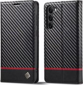 Luxe BookCover Hoes Etui geschikt voor Samsung Galaxy S24 - Zwart Rood Carbon v2