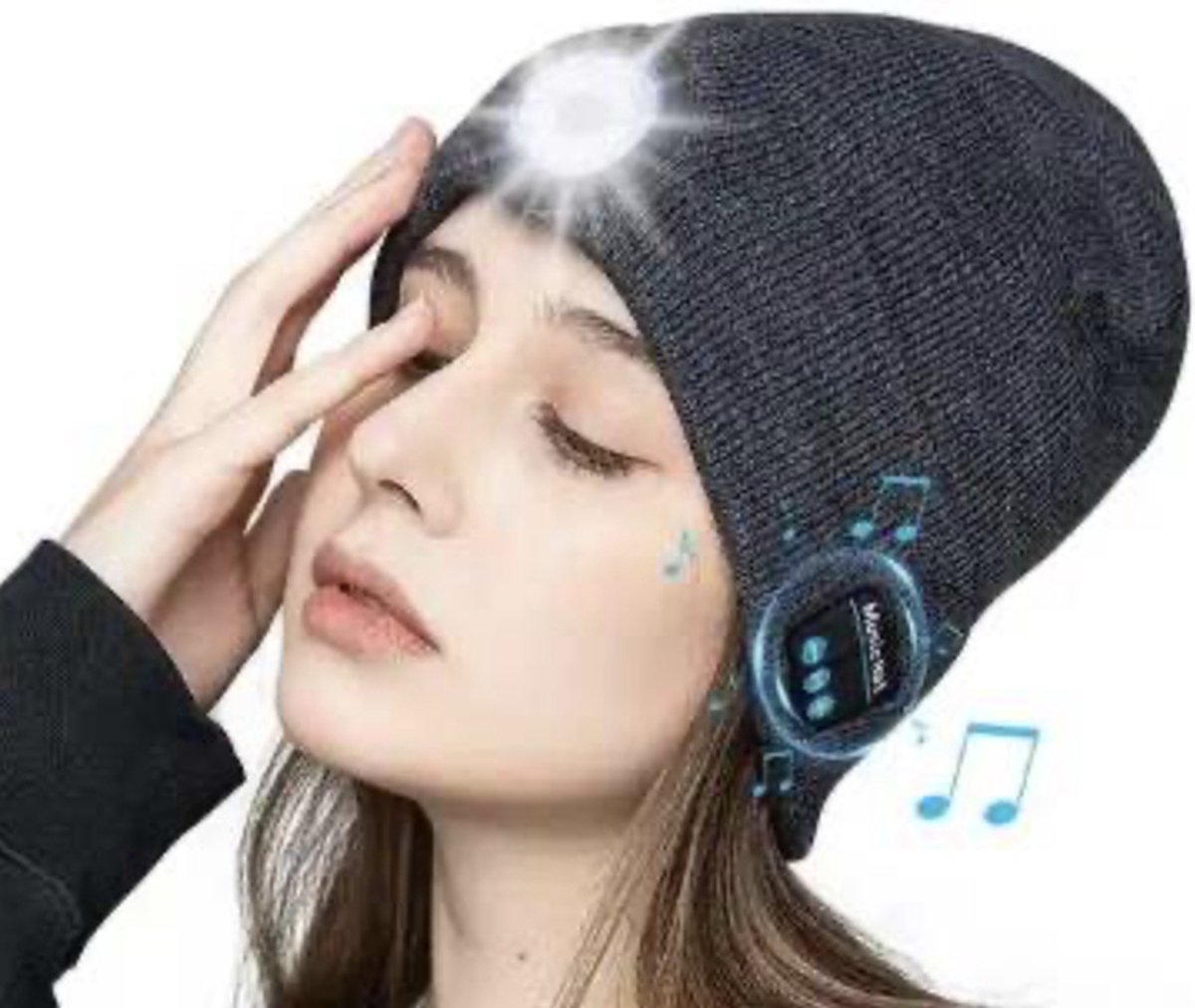 Femur® Muts - Zweetband - Bluetooth Muts - Muziek Muts – Met Lamp - Koptelefoon - Warm in de Winter – Grijs – Hardlopen