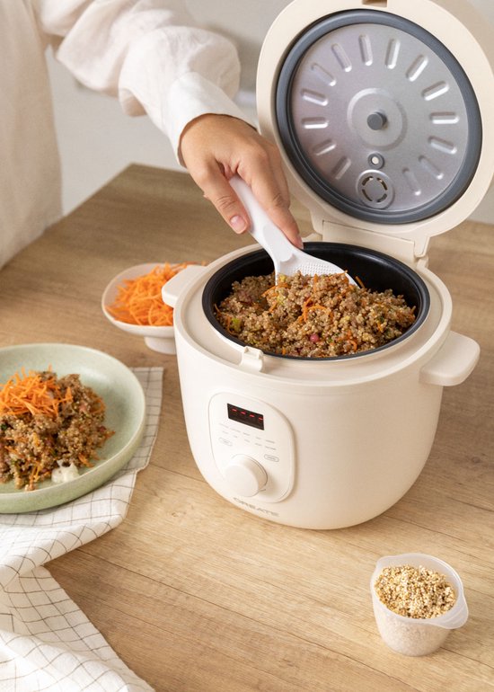 CREATE - Elektrische rijstkoker 2 L met stoommandje - uitneembare binnenkant - houdt warm - Getbroken wit - 400W - RICE COOKER STUDIO