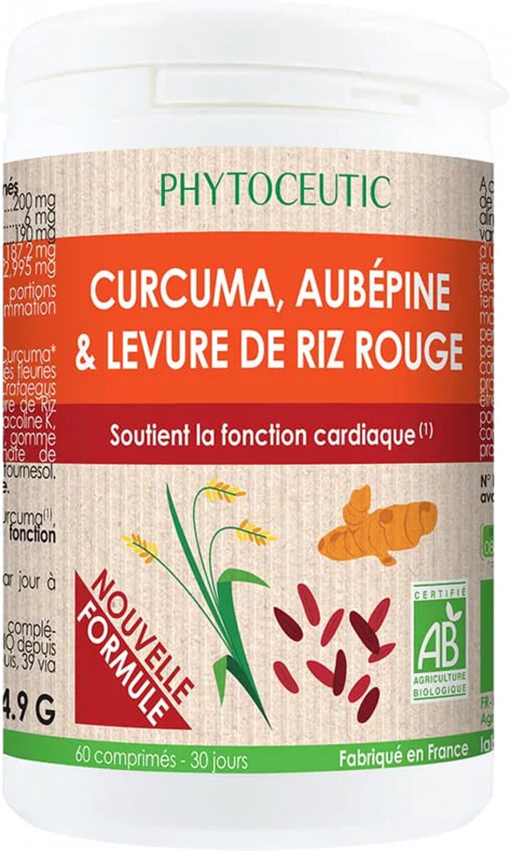 Goedkoopste Phytoceutic Kurkuma Meidoorn en Rode Rijst Gist Organisch 60 Tabletten