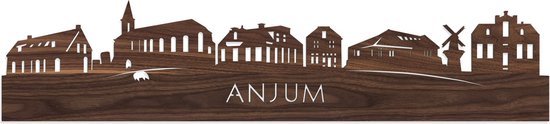 Skyline Anjum Notenhout - 100 cm - Woondecoratie - Wanddecoratie - Meer steden beschikbaar - Woonkamer idee - City Art - Steden kunst - Cadeau voor hem - Cadeau voor haar - Jubileum - Trouwerij - WoodWideCities