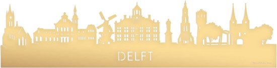 Skyline Delft Goud Metallic - 80 cm - Woondecoratie - Wanddecoratie - Meer steden beschikbaar - Woonkamer idee - City Art - Steden kunst - Cadeau voor hem - Cadeau voor haar - Jubileum - Trouwerij - WoodWideCities
