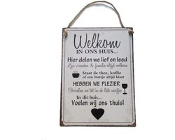 Metalen wandbord tekst Welkom in ons huis