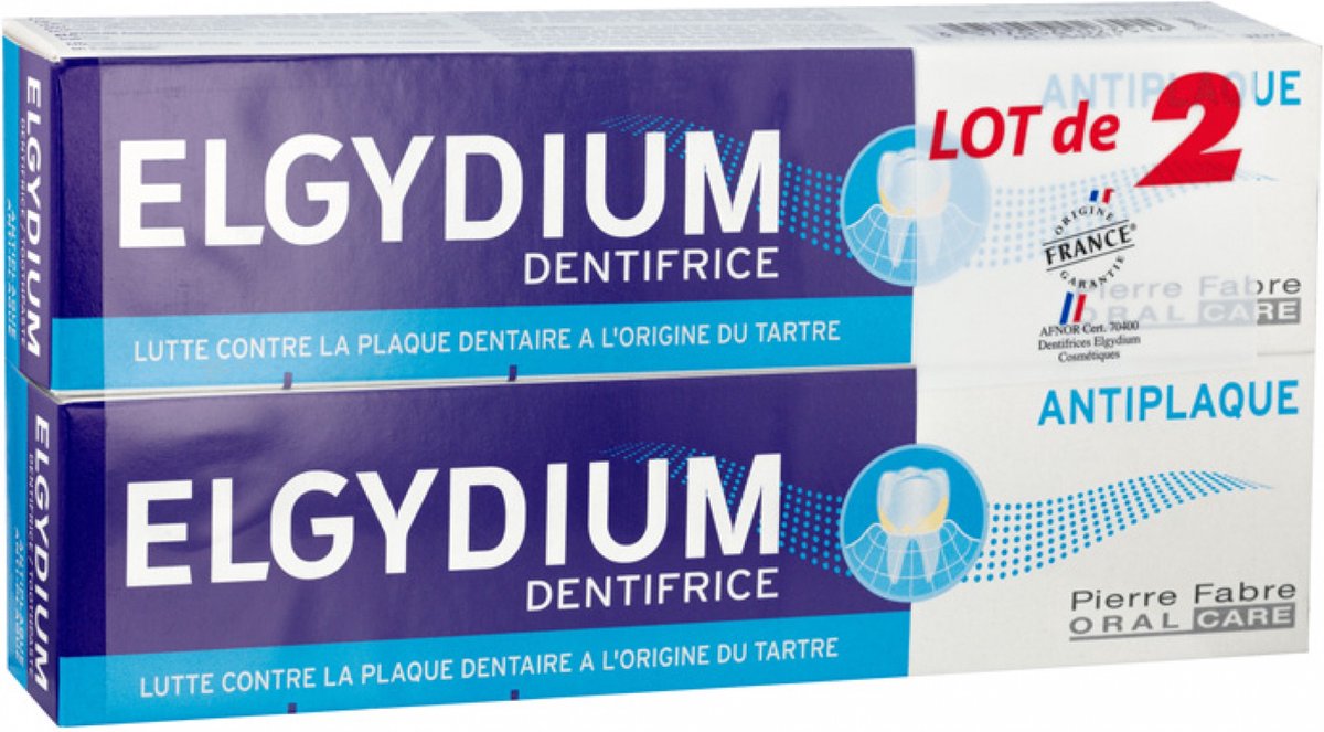 Elgydium tandpasta tegen tandplak - ELGYDIUM DENTIFRICE ANTIPLAQUE - Lot de 2x75ml
