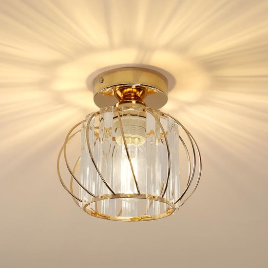Delaveek-Kristal ijzeren plafondlamp - Gouden schuine staaf- D19*18cm -E27 (Lichtbron niet inbegrepen)