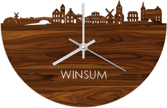 Skyline Klok Winsum Palissander hout - Ø 40 cm - Stil uurwerk - Wanddecoratie - Meer steden beschikbaar - Woonkamer idee - Woondecoratie - City Art - Steden kunst - Cadeau voor hem - Cadeau voor haar - Jubileum - Trouwerij - Housewarming -