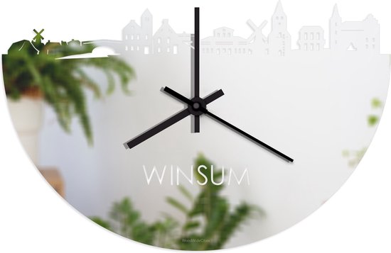 Skyline Klok Winsum Spiegel - Ø 40 cm - Stil uurwerk - Wanddecoratie - Meer steden beschikbaar - Woonkamer idee - Woondecoratie - City Art - Steden kunst - Cadeau voor hem - Cadeau voor haar - Jubileum - Trouwerij - Housewarming - WoodWideCities