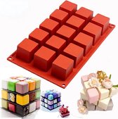 Siliconen bakvorm - 15 vierkante holtes - Brownie, taart, cake, chocolade, kaars, epoxy - Blokjes - Kubus