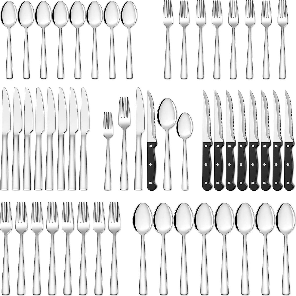 36-delige roestvrijstalen bestekset met steakmes, bestekset voor 6 personen, elegante set met mes, vork, lepel, tafelbestek voor thuis, feest, restaurant, vaatwasmachinebestendig