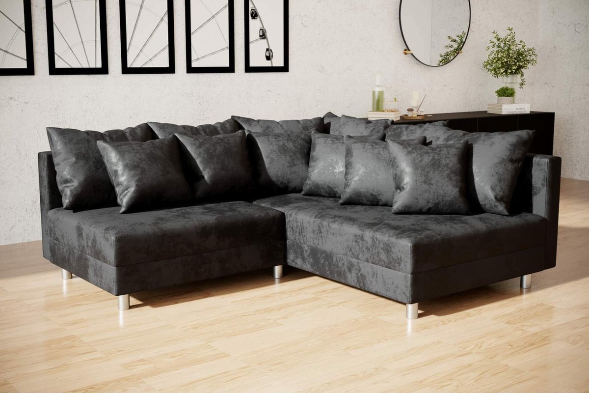 hoekbank denver mini- vintage zwart- zonder poef (hocker- hoeksalon denver mini- zetelsenbedden