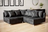 Bol.com hoekbank denver mini- vintage zwart- zonder poef (hocker- hoeksalon denver mini- seatsandbeds aanbieding