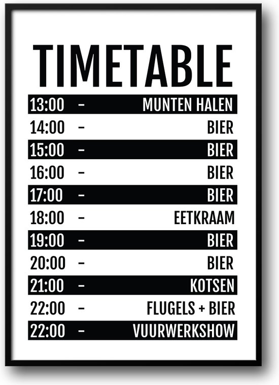 Timetable Festival Bier Fotolijst met glas 30 x 40 cm - Prachtige kwaliteit - feest - hardcore - hardstyle - dance - festival - evenement - inclusief ophangsysteem